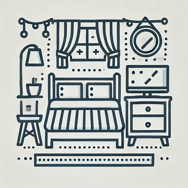 Bed, Linens, TV, Dresser